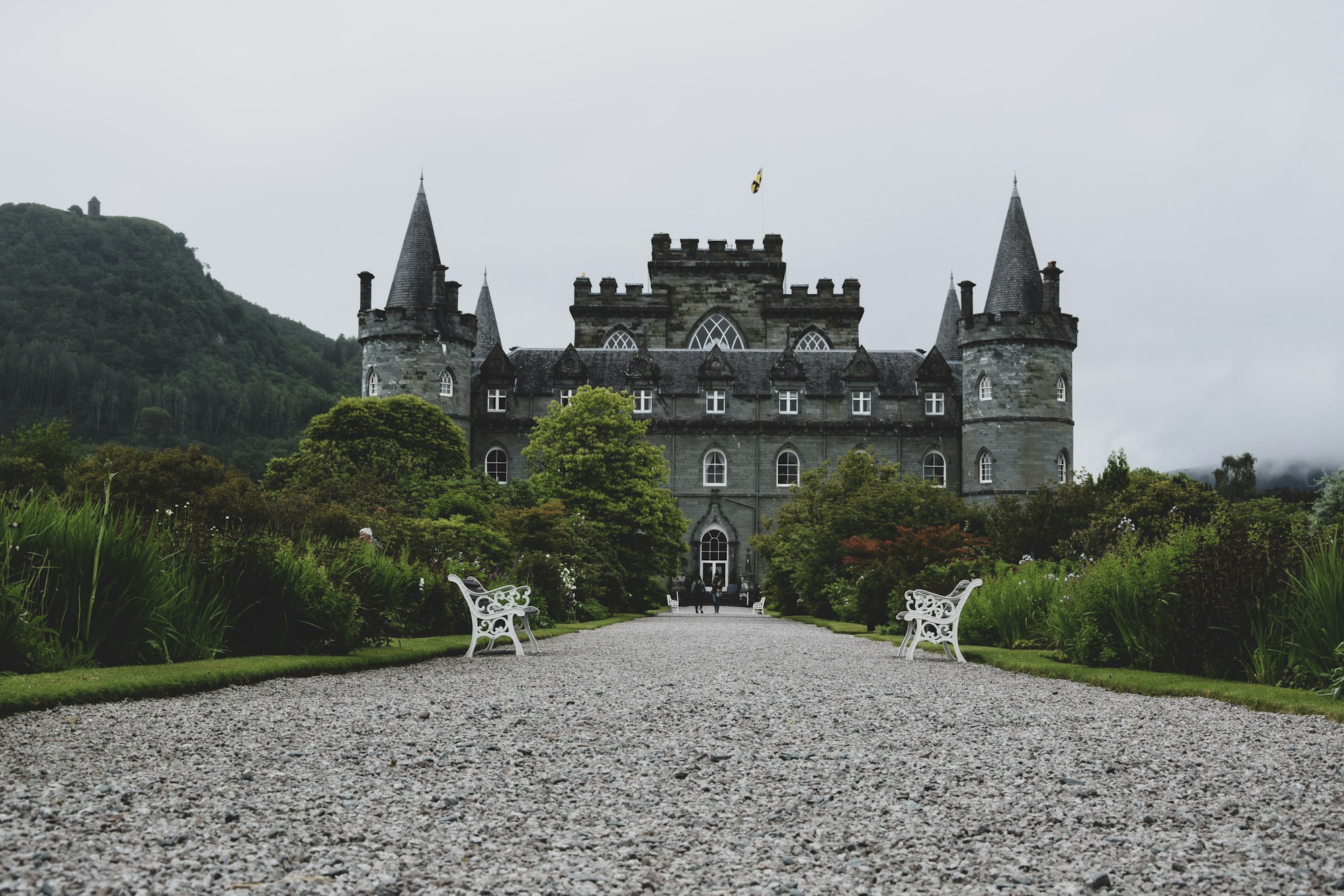 Inveraray Castle with its grey conical towers, Argyll