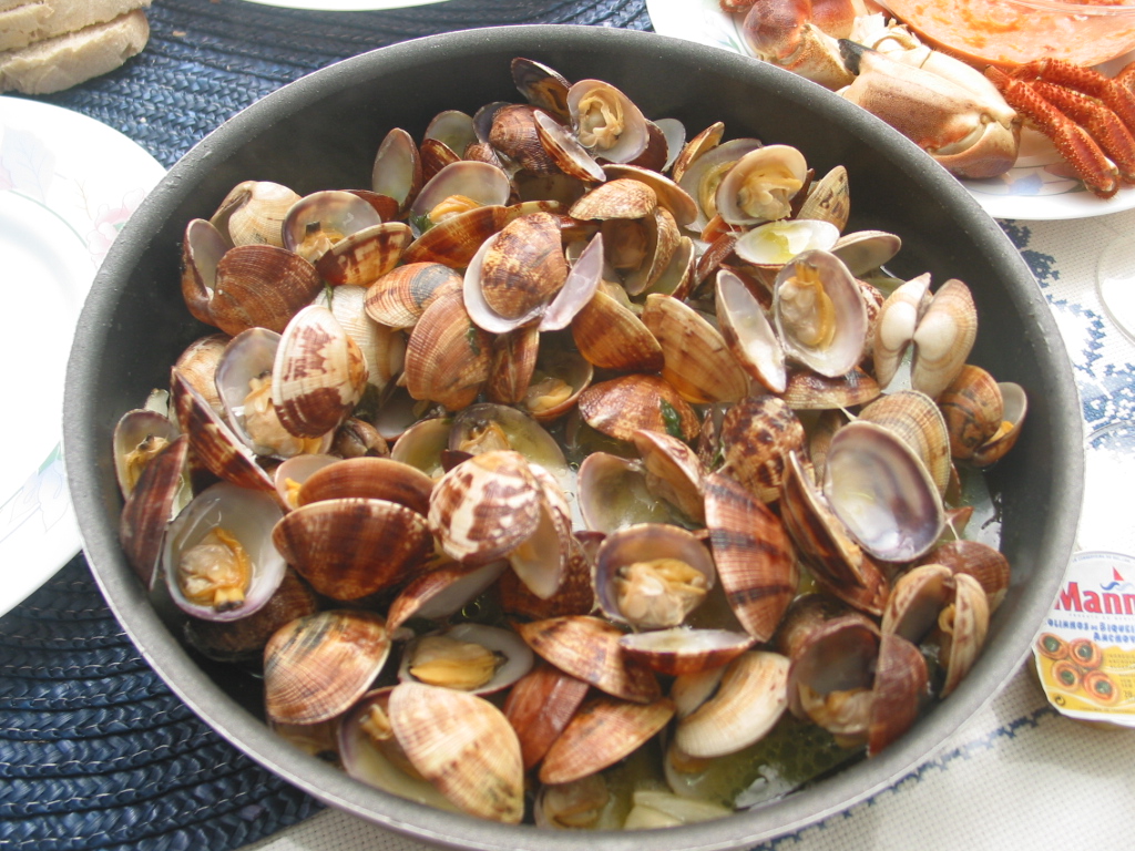 Une marmite de palourdes à bulhão pato (à l'ail, à la coriandre et au citron), plat signature des cervejarias de fruits de mer de Lisbonne.